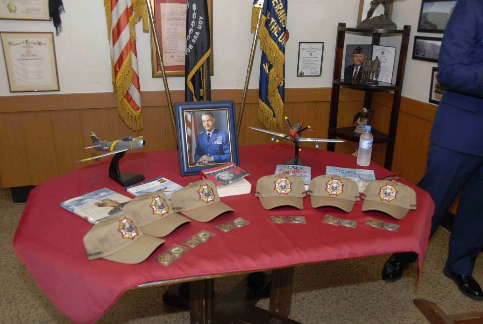MSgt (Ret) Price's Tuskegee Airmen Wall dedication table at post home in 2008, then VFW Post 10216